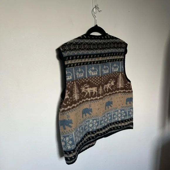 Vintage Vest Wool Neutral Evidence Pattern Brown and Blue Warm and Cozy Vest - Picture 9 of 13
